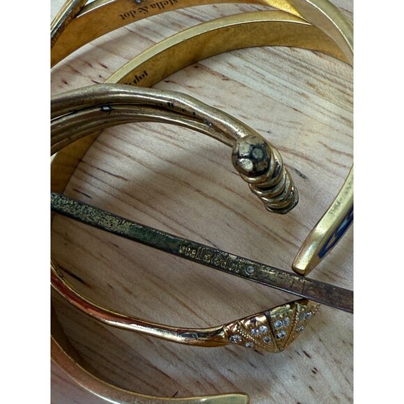 Stella & Dot Gold Cuff Bracelet Stack With Blue & Coral Enamel Rhinestone - Picture 13 of 14